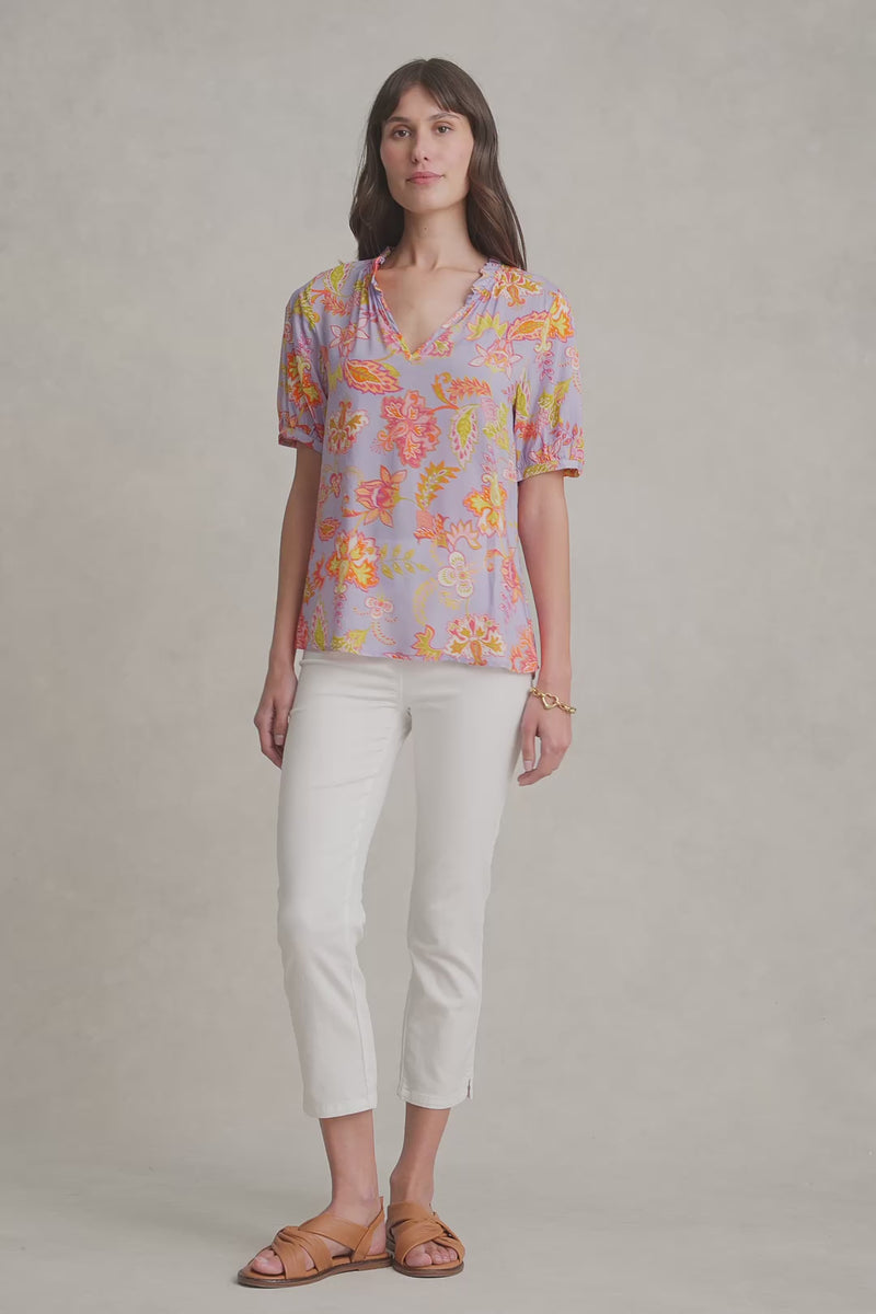 Printed Frill Neck Blouse - Floral Lilac Print