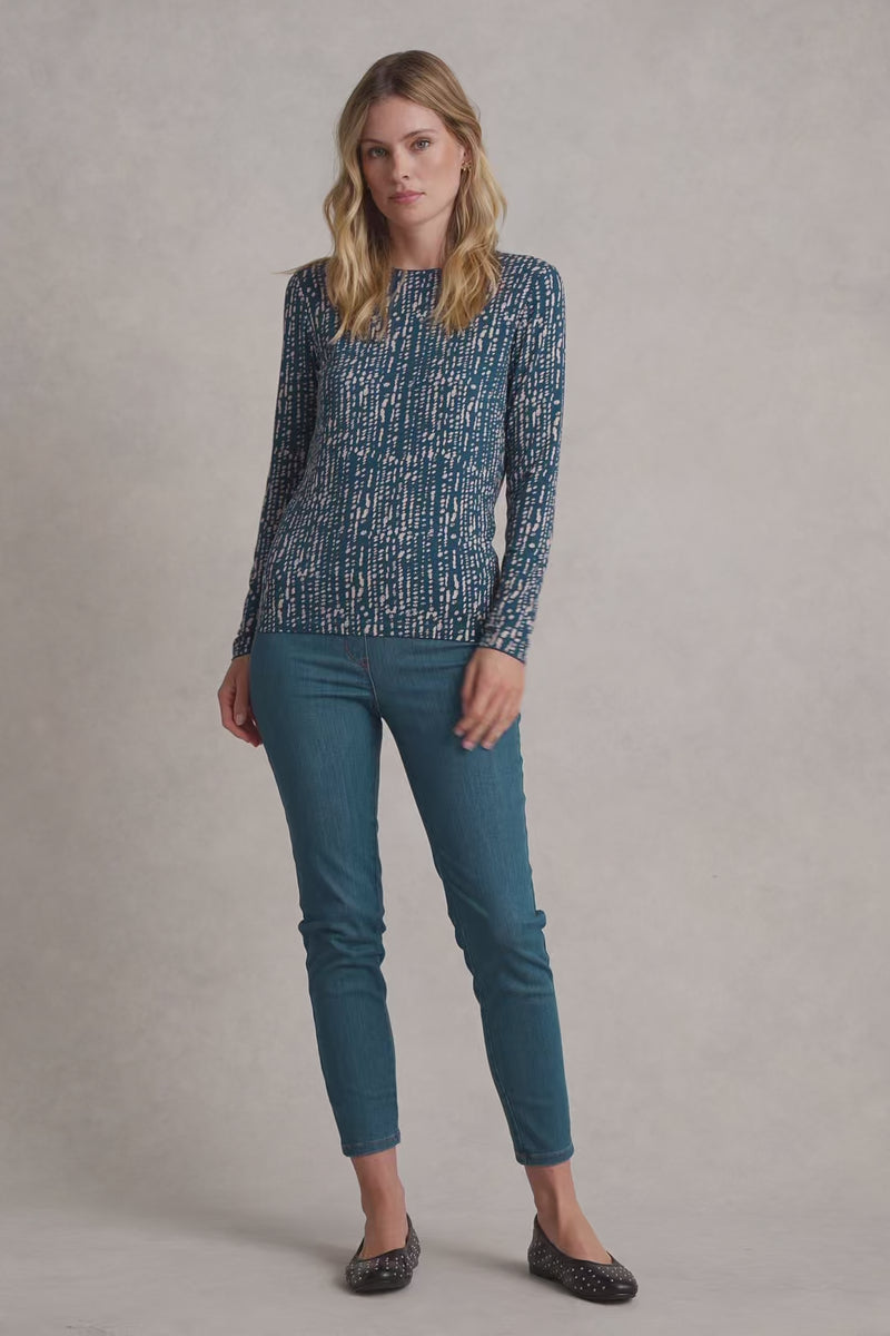 LONG SLEEVE CREW NECK TOP - LINEAR DOT PRINT 