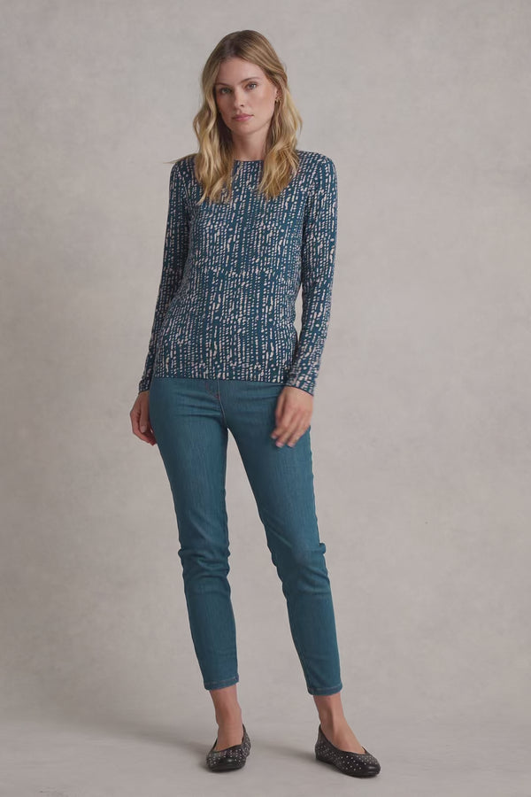 LONG SLEEVE CREW NECK TOP - LINEAR DOT PRINT 