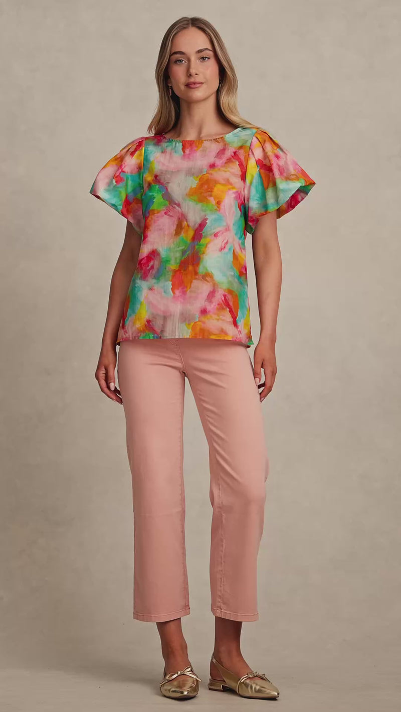Puff Sleeve Blouse - Abstract Print