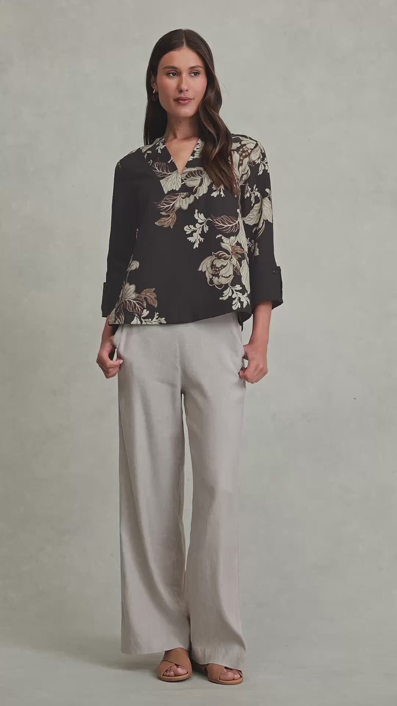 Relaxed Printed Blouse - Black Foliage Print
