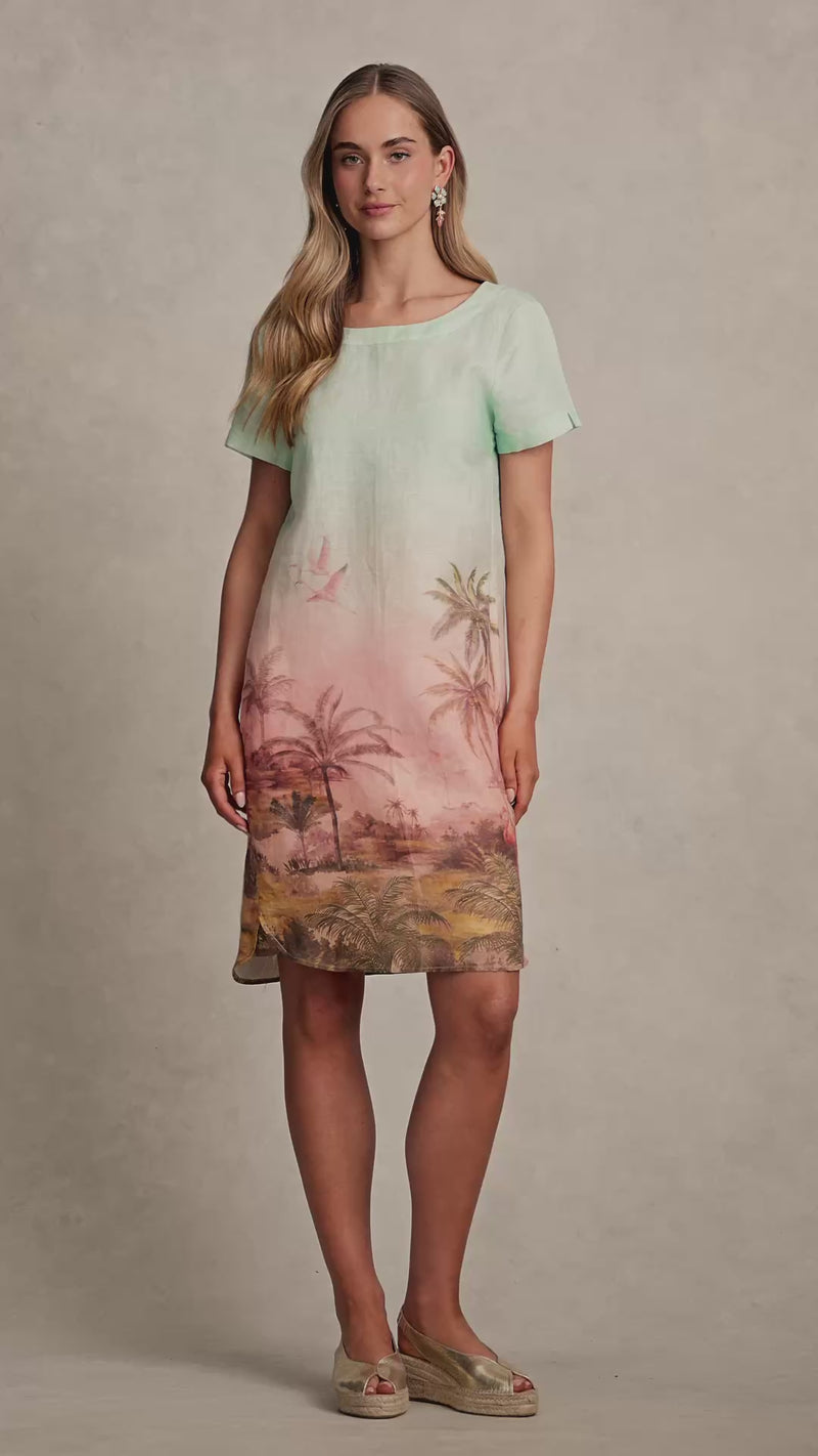 Printed Linen Dress - Sunset Tropics