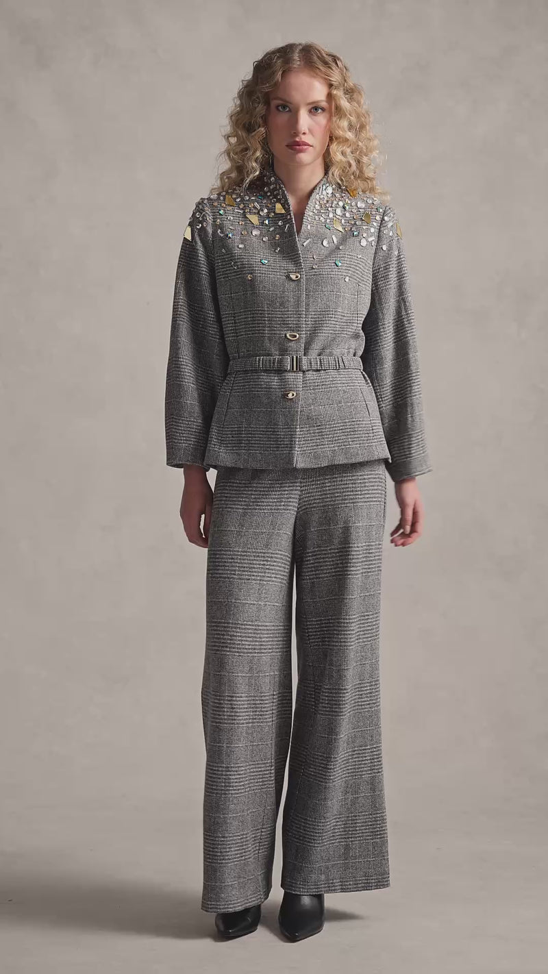 Sculpted Beaded Check Jacket - Glen Check