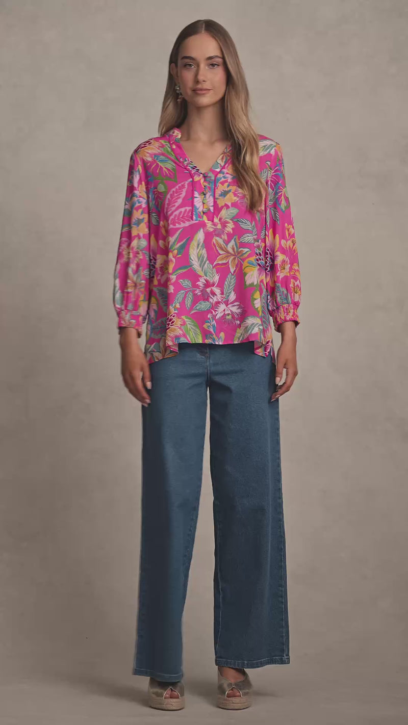 Printed Blouse - Pink Tropical Print