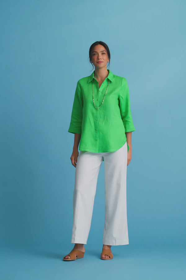 French Linen Shirt - Vibrant Green