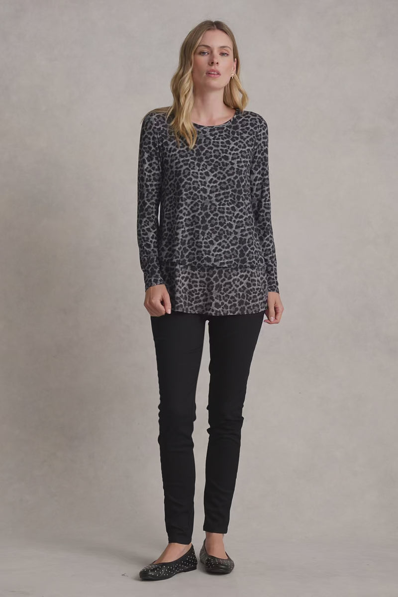 LONG SLEEVE LAYERED TEE - BLACK LEOPARD