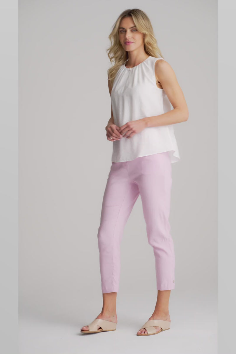 Tab Detail Linen Pant - Pink Lilac