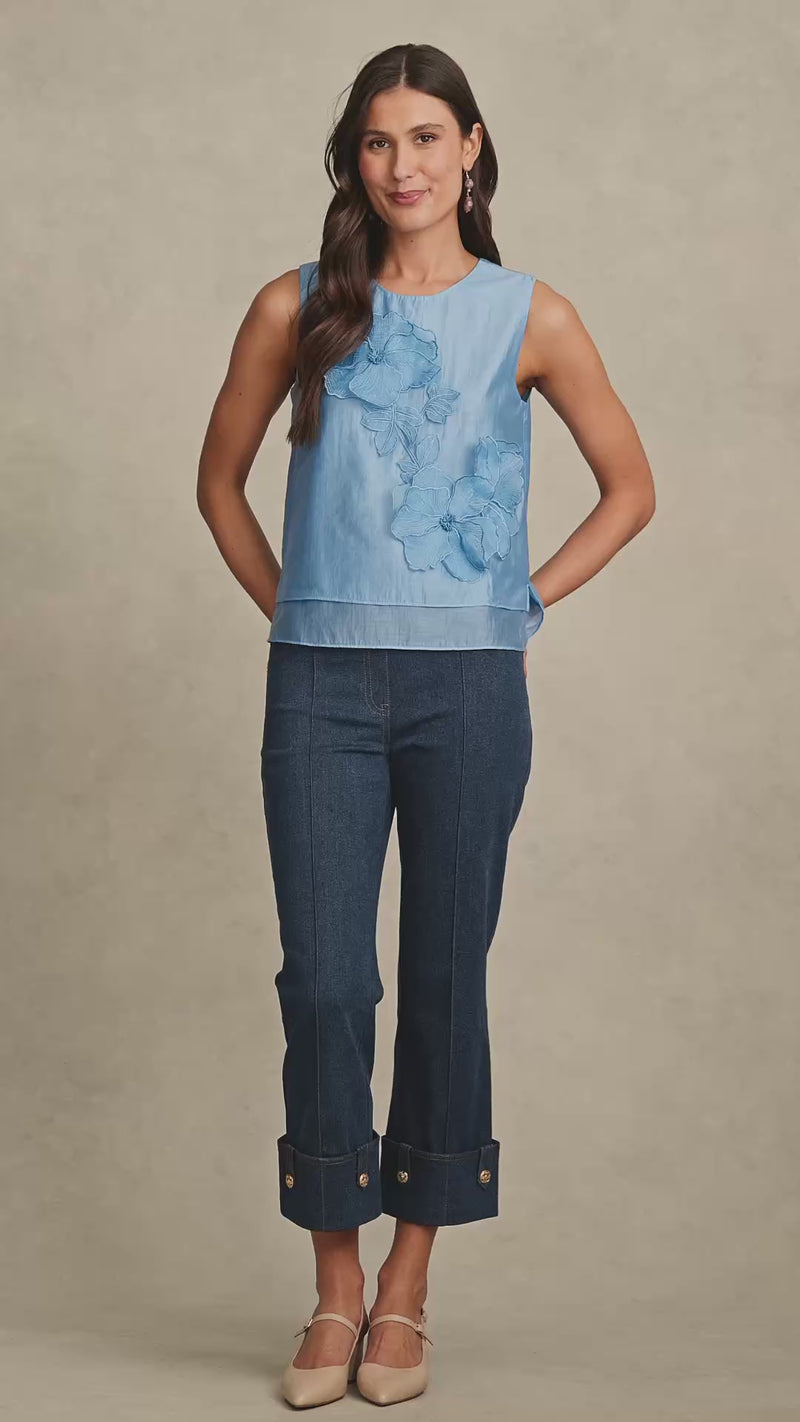 Appliqué Blouse - Sky Blue
