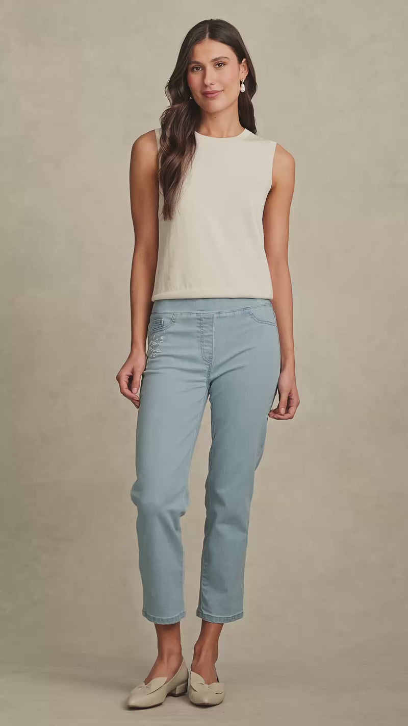 Bengajean® 7/8 Embroidered - Washed Blue Denim