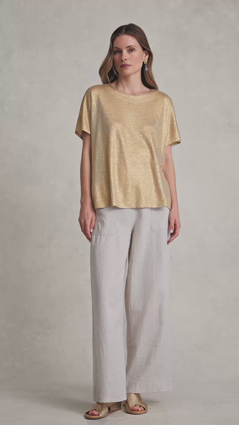 Gold Foil Linen Tee - Soft Gold