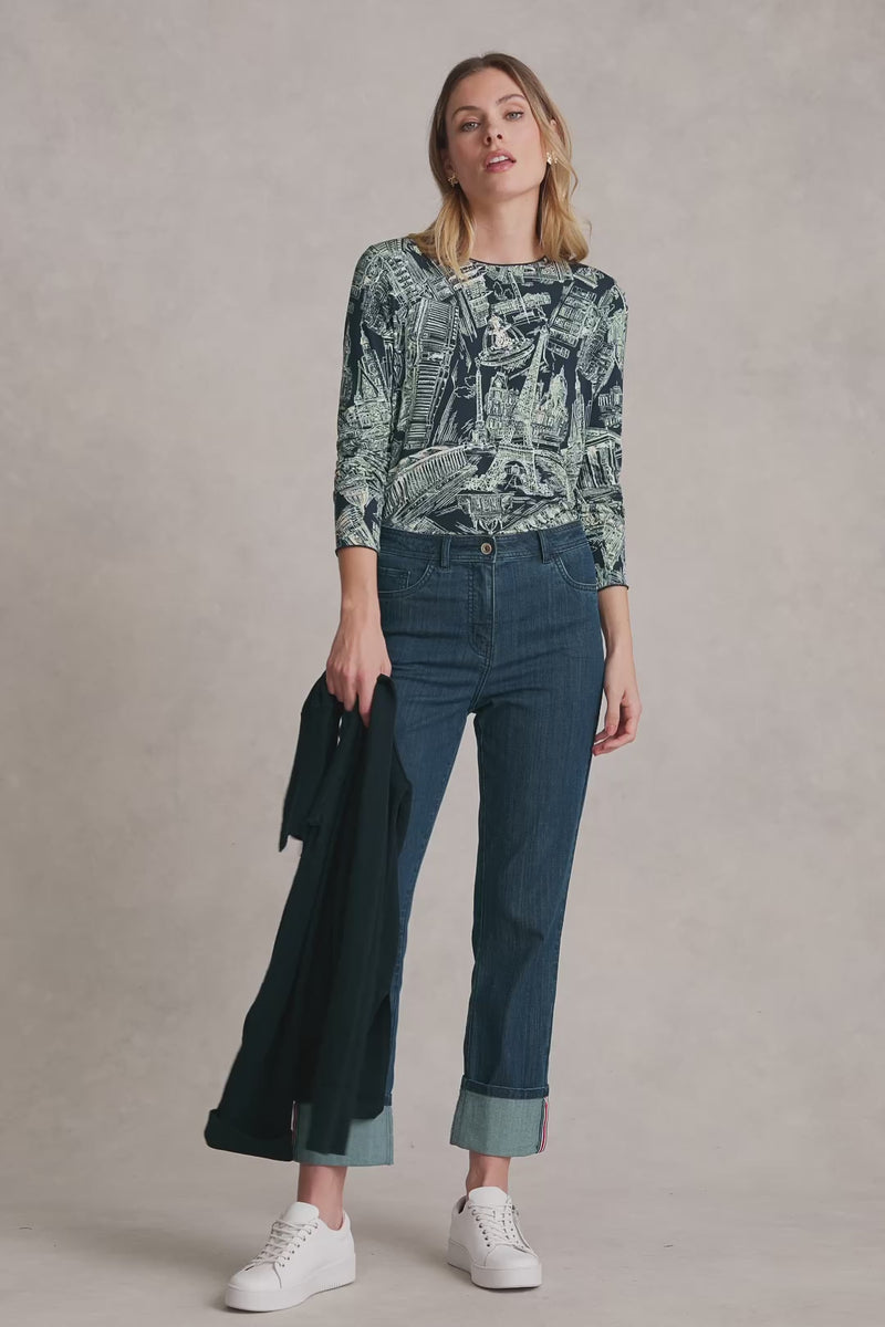 Long Sleeve Crew Neck Top - Ink France Capital Print