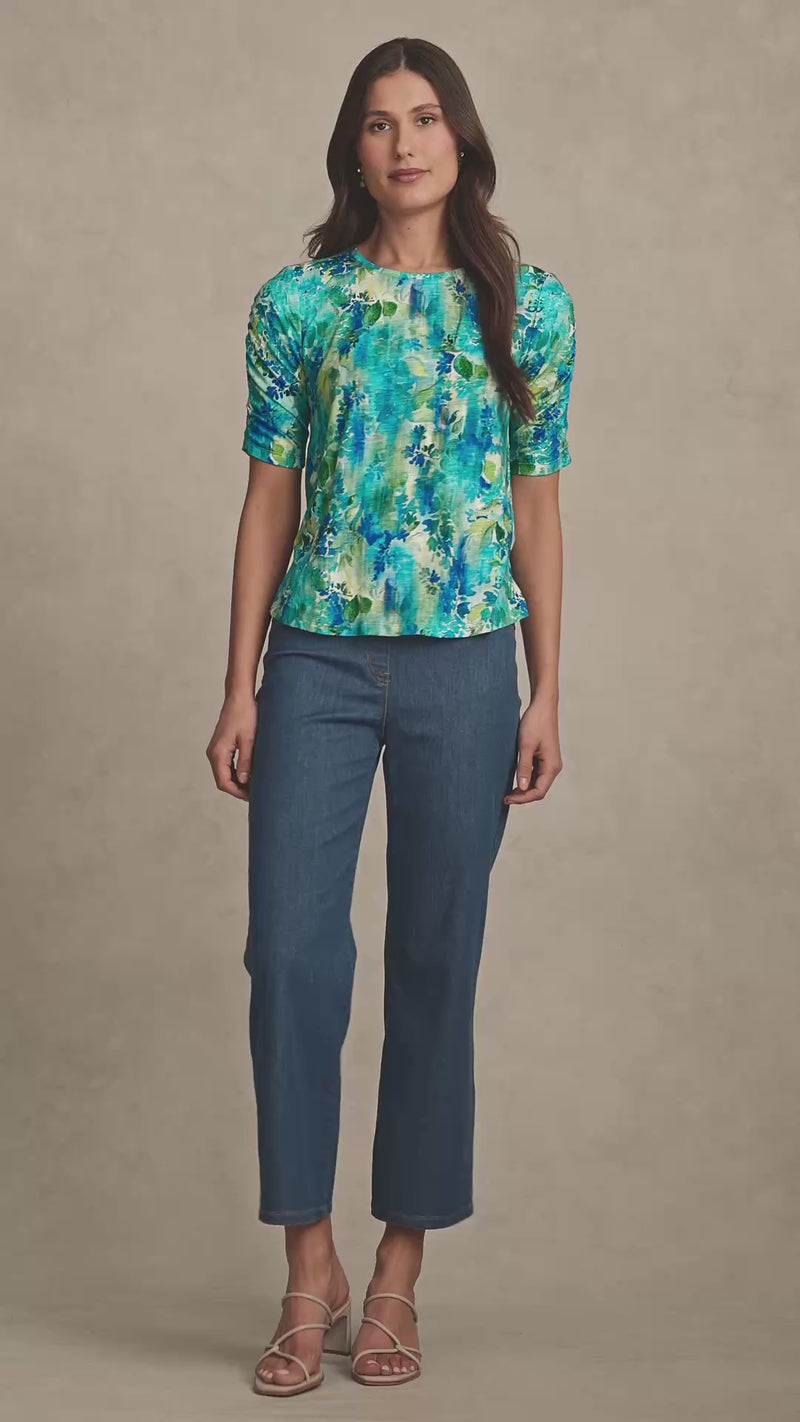 Ruched Sleeve T-Shirt - Watercolour Floral