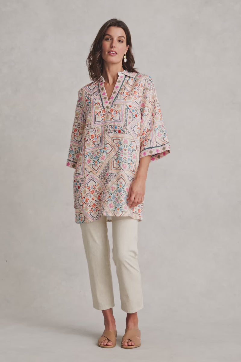 Collared Kaftan - Tile Print