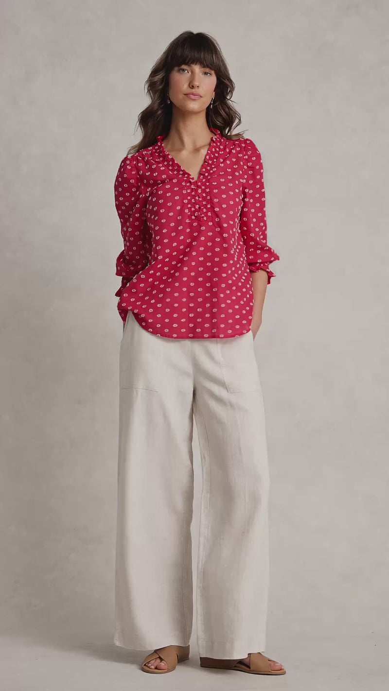 Ruffle Cotton Top - Poppy White Spot