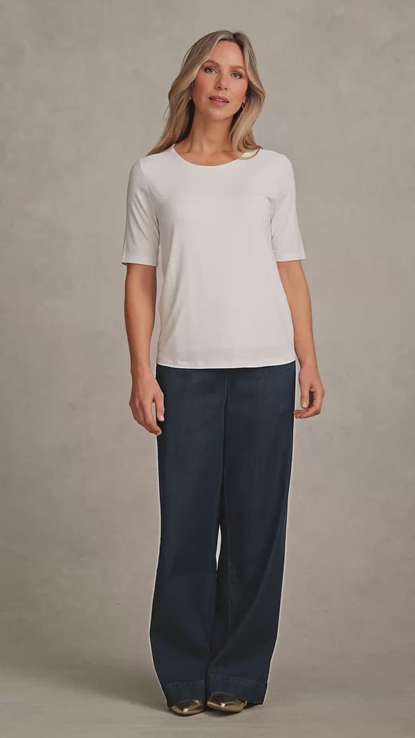Half Sleeve Round Neck Tee - White
