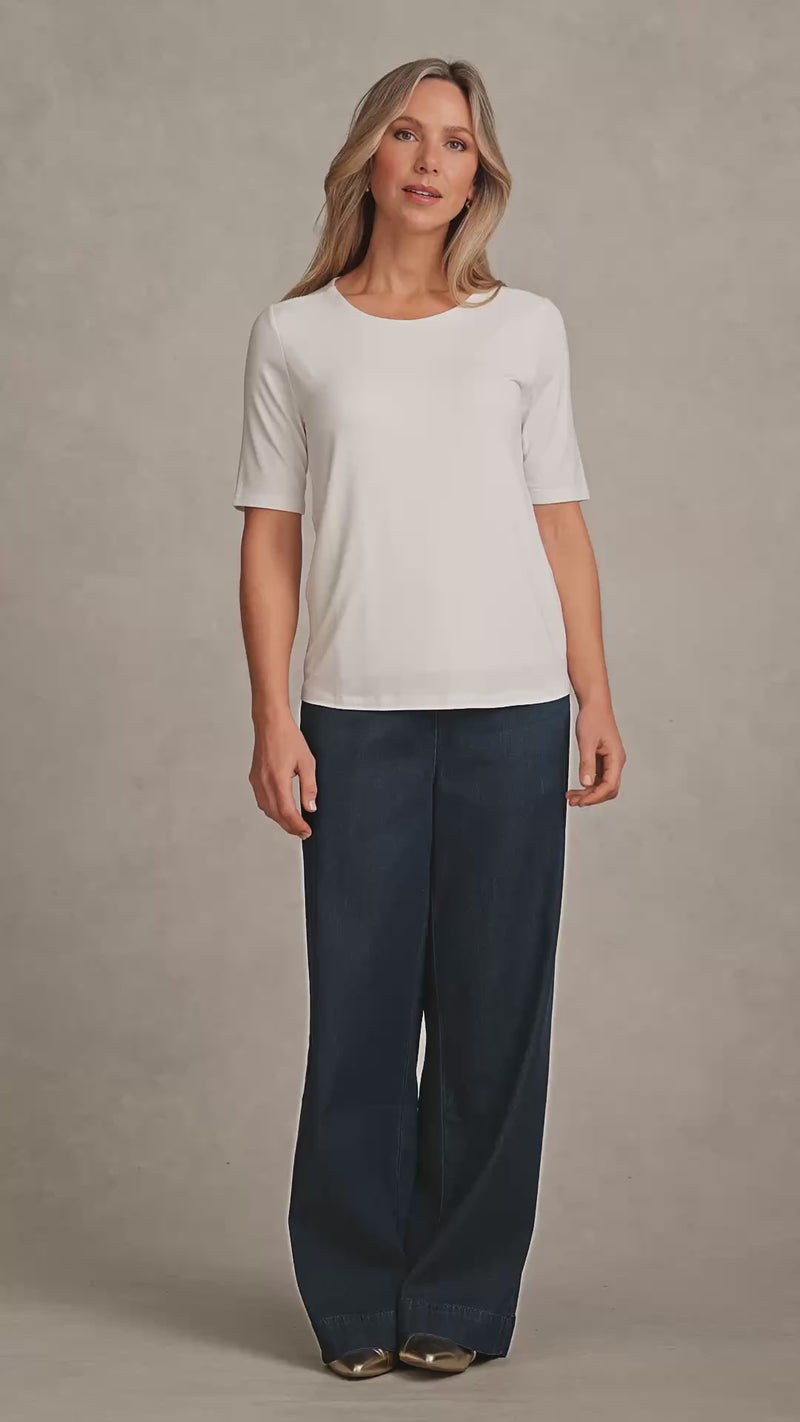 Half Sleeve Round Neck Tee - White