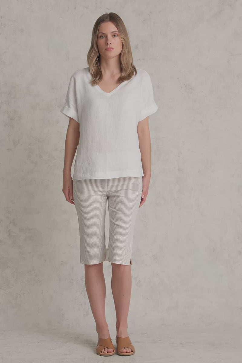 Bengajean Short Seersucker - Stone and White Stripe