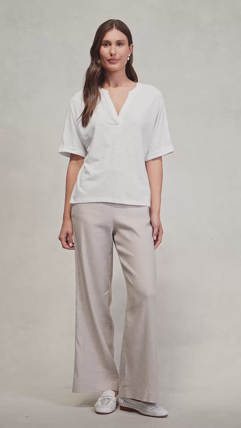 Notch Neck Half Sleeve T-Shirt - White