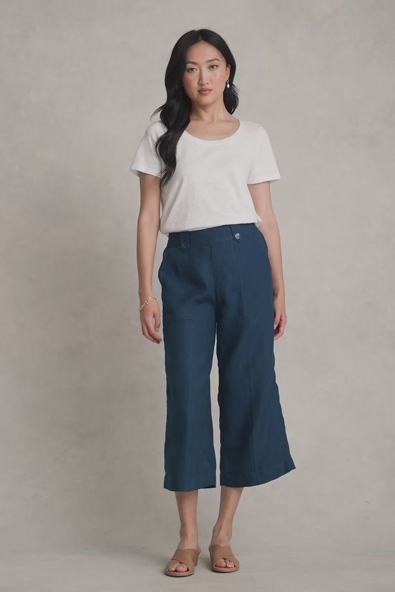 Linen Culotte - Navy Delave
