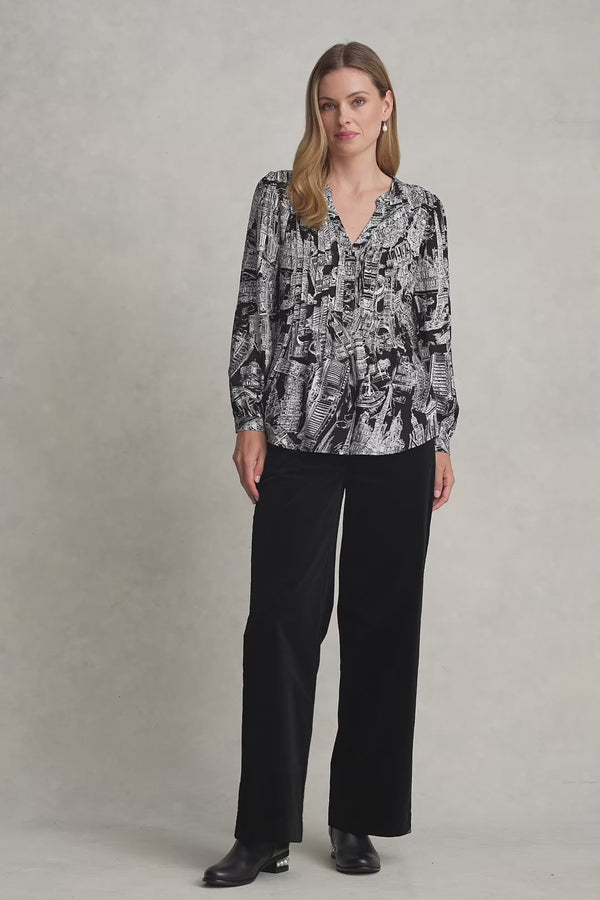 LONG SLEEVE LIGHT WEIGHT BLOUSE - EIFFEL BORDER PRINT 