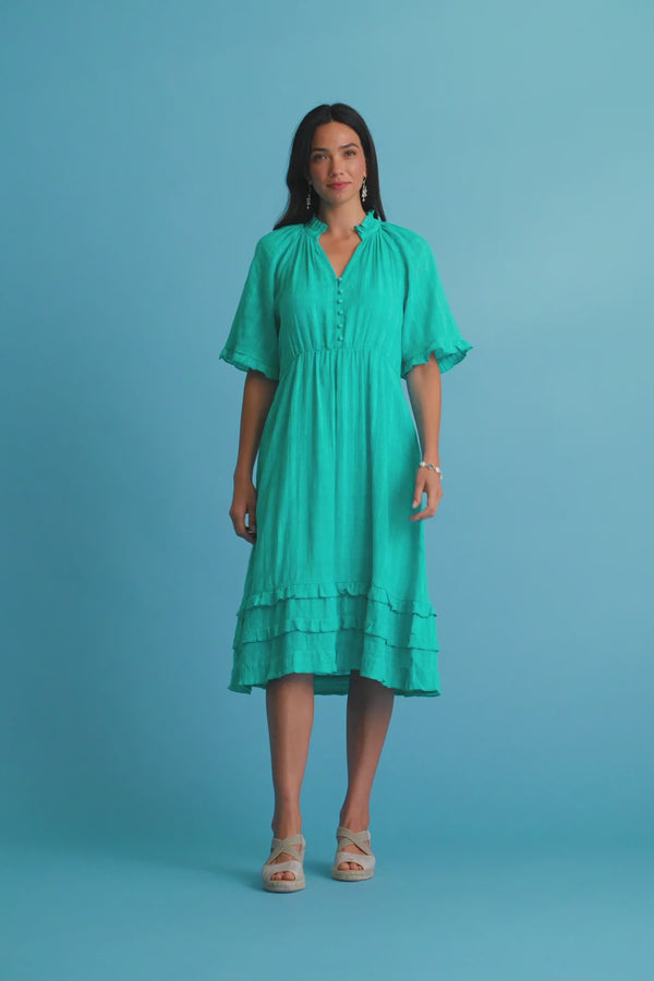 Textured Cotton Dress - Turquoise