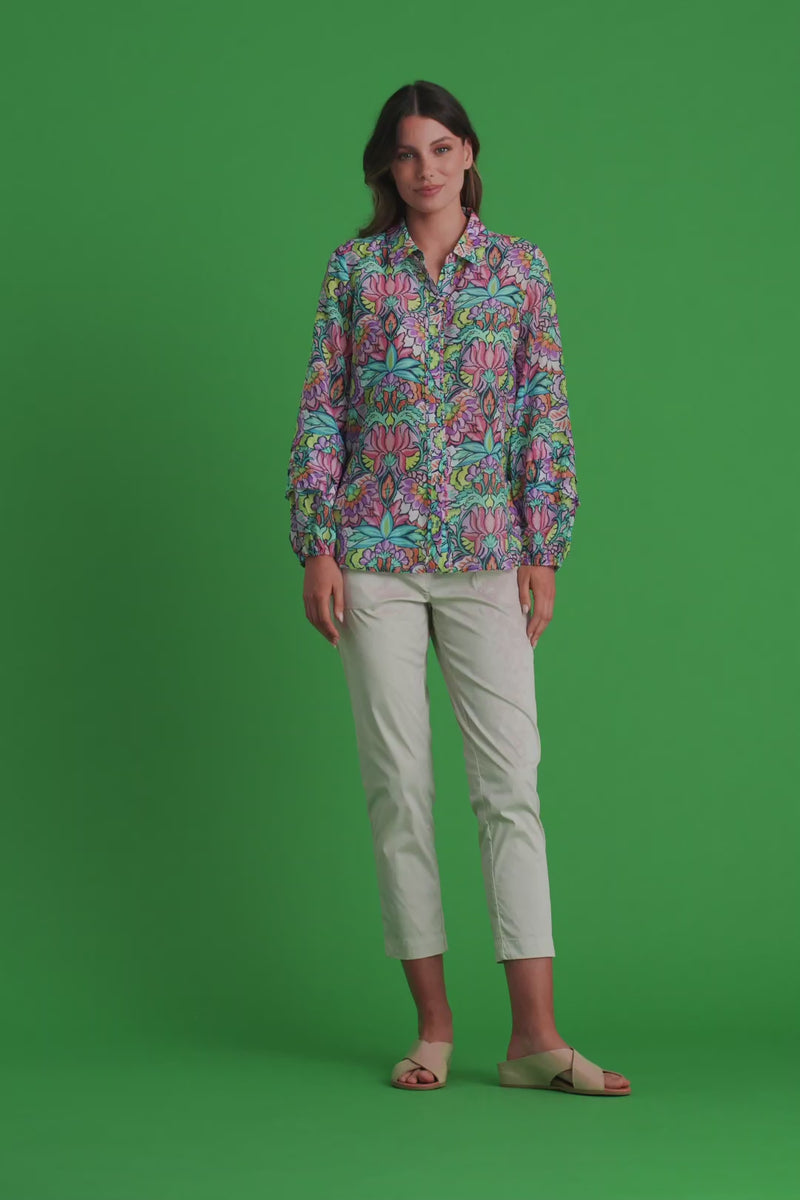 Printed Cotton Silk Shirt - Lotus Print