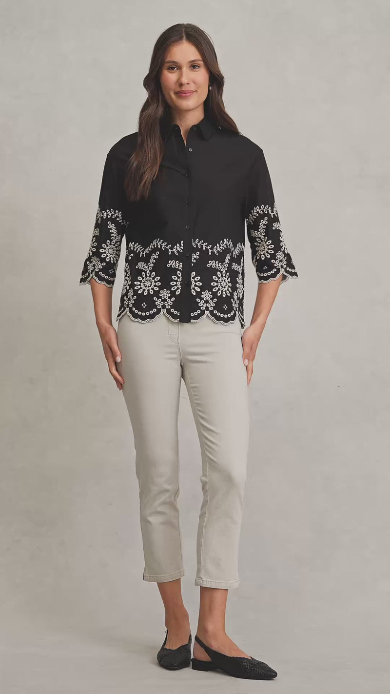 Cotton Broderie Shirt - Black