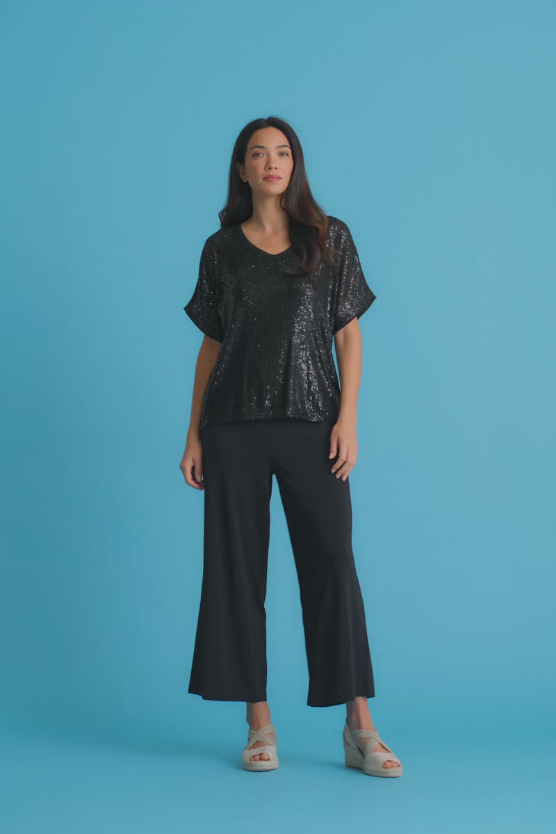 Wide Leg Sequin Pant - Black