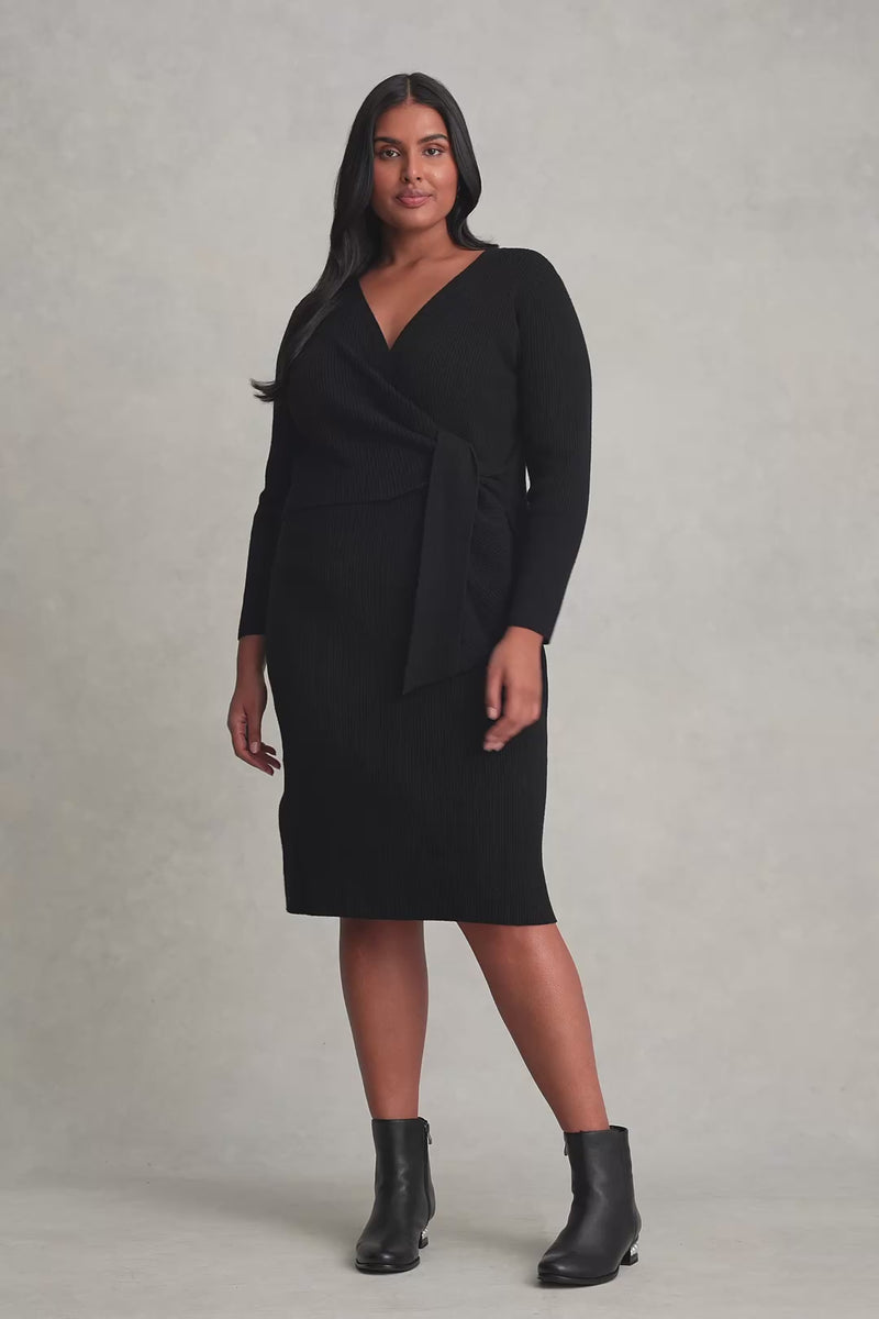 Wrap Detail Knit Dress - Black