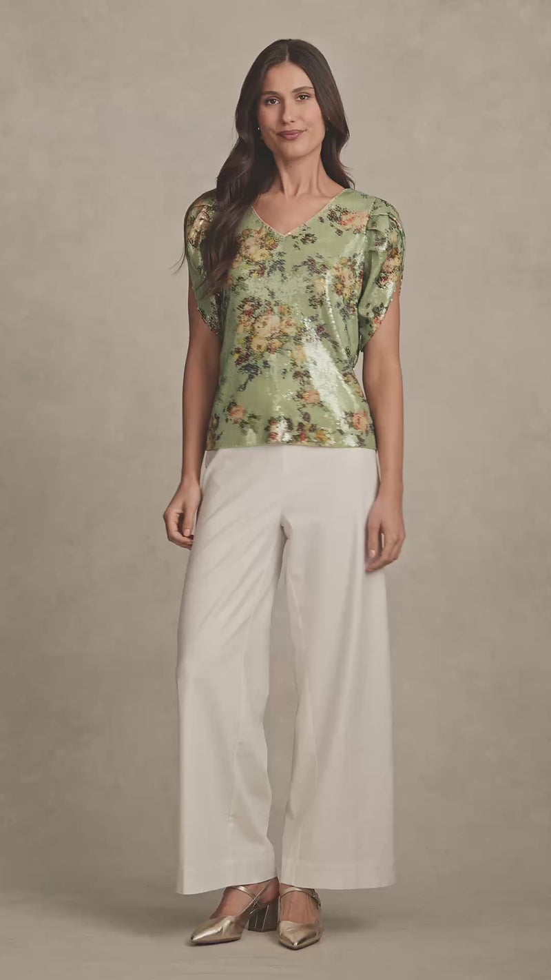 Printed Sequin Blouse - Vintage Floral Print