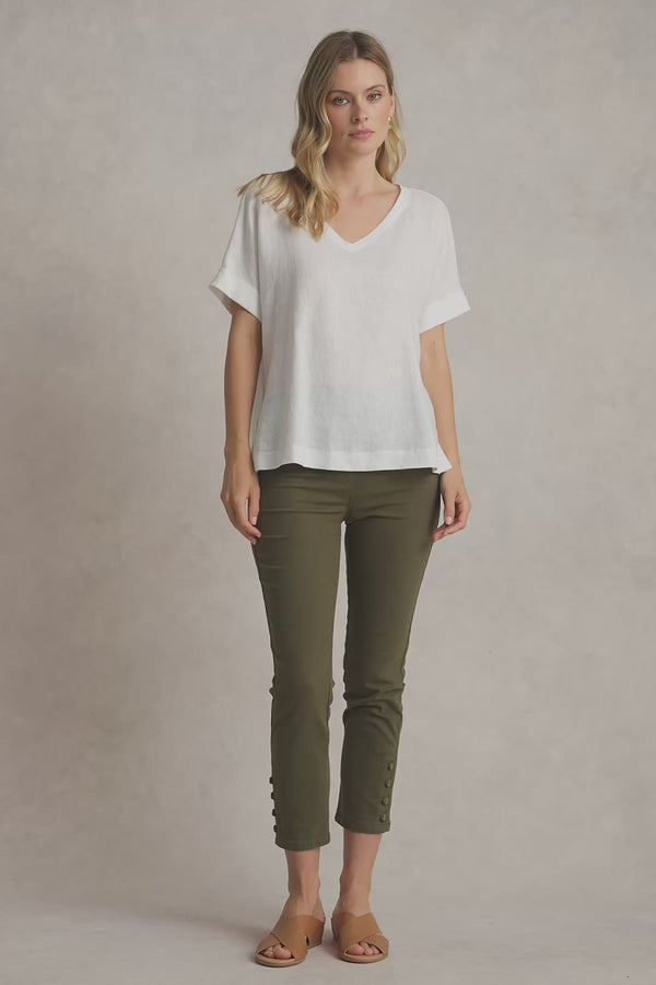 BENGAJEAN ANKLE LENGTH BUTTON DETAIL - DUSTY OLIVE