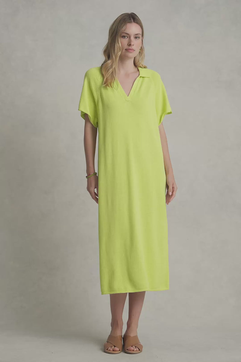 LINEN COTTON KNIT DRESS - BRIGHT LIME