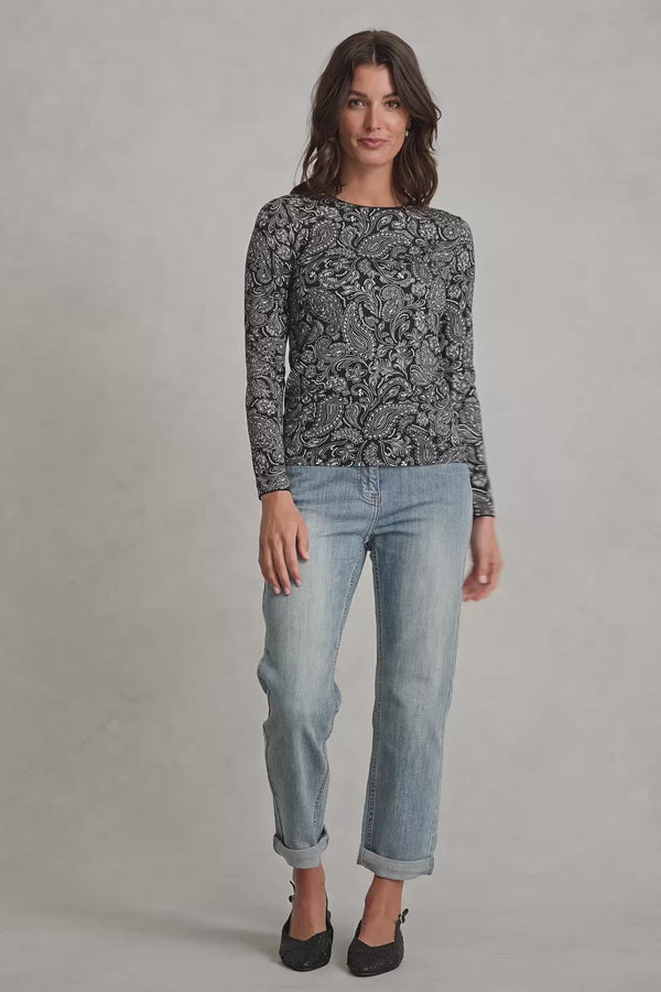 Long Sleeve Crew Neck Top - Delicate Paisley
