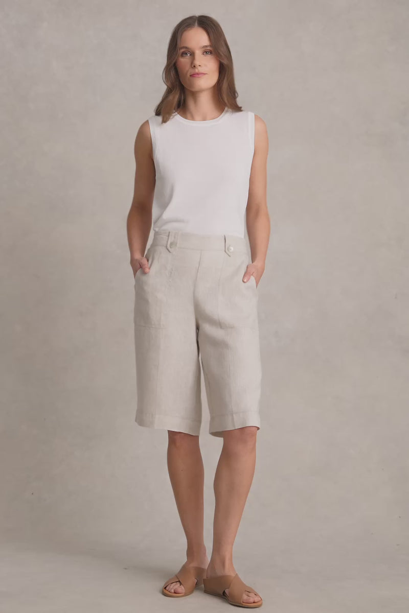 Waist Tab Linen Short - Natural Cross Dye