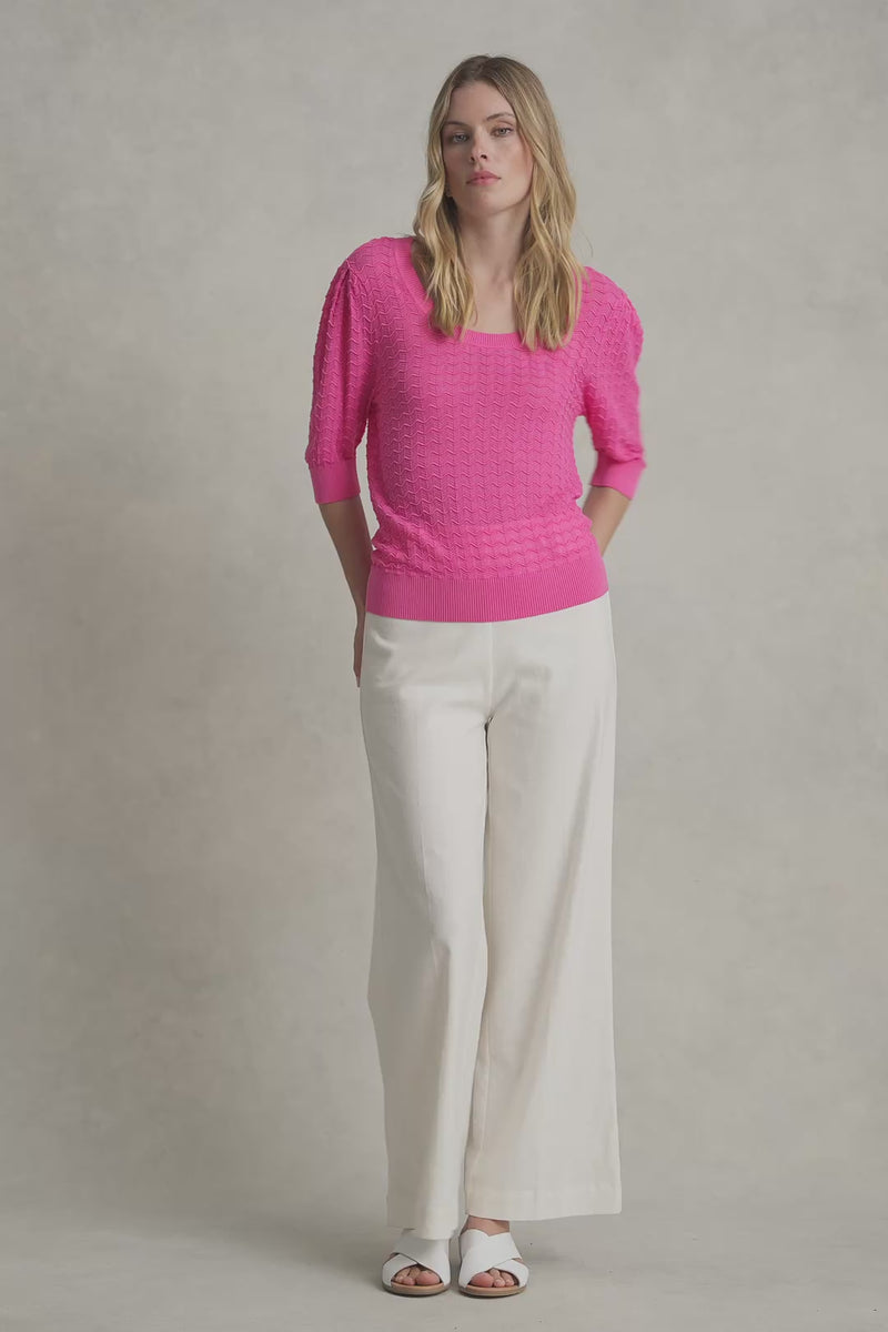 SHORT SLEEVE TEXTURE KNIT - VIVID PINK