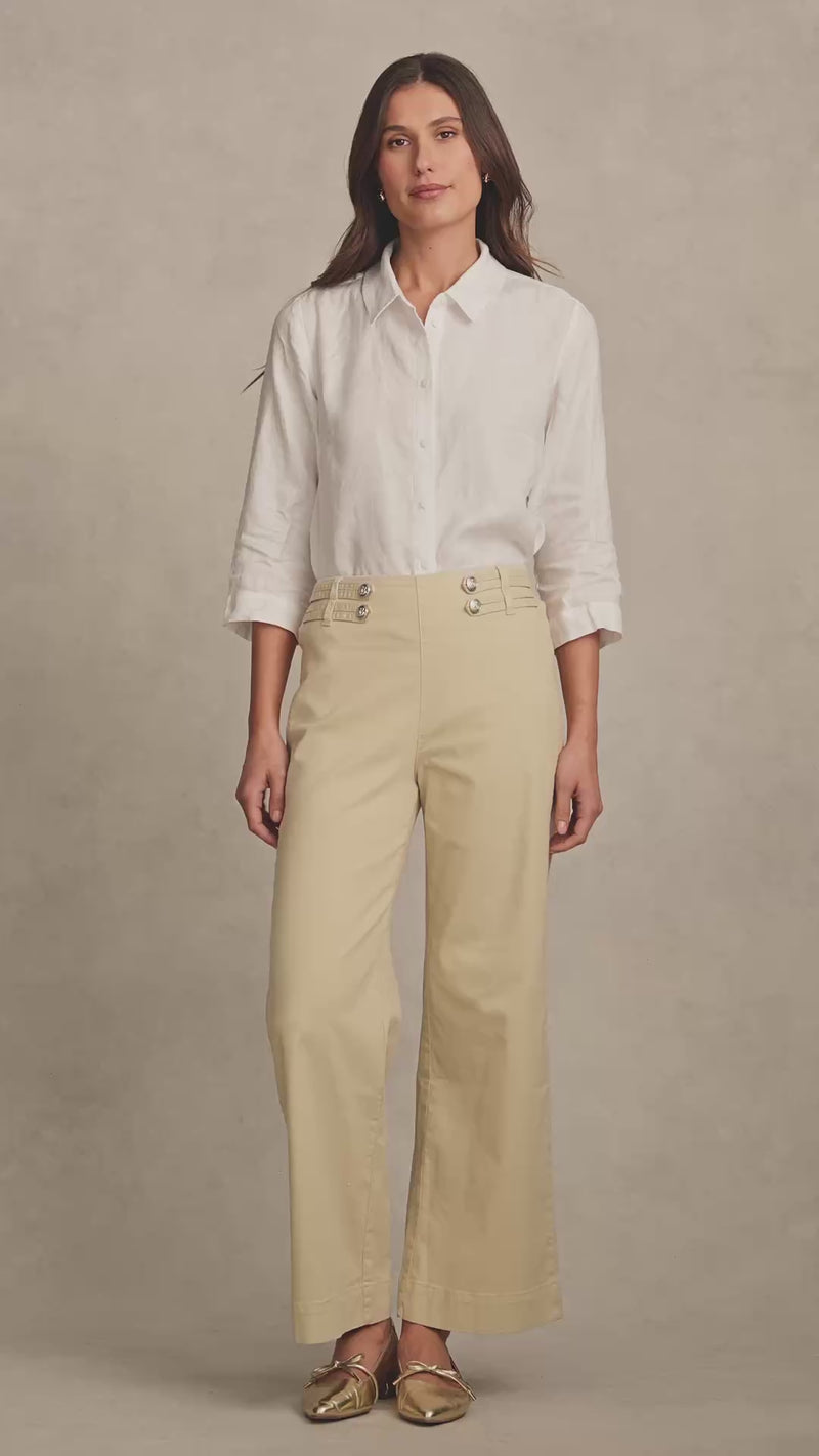 Tab Detail Wide Leg Jeans - Taupe