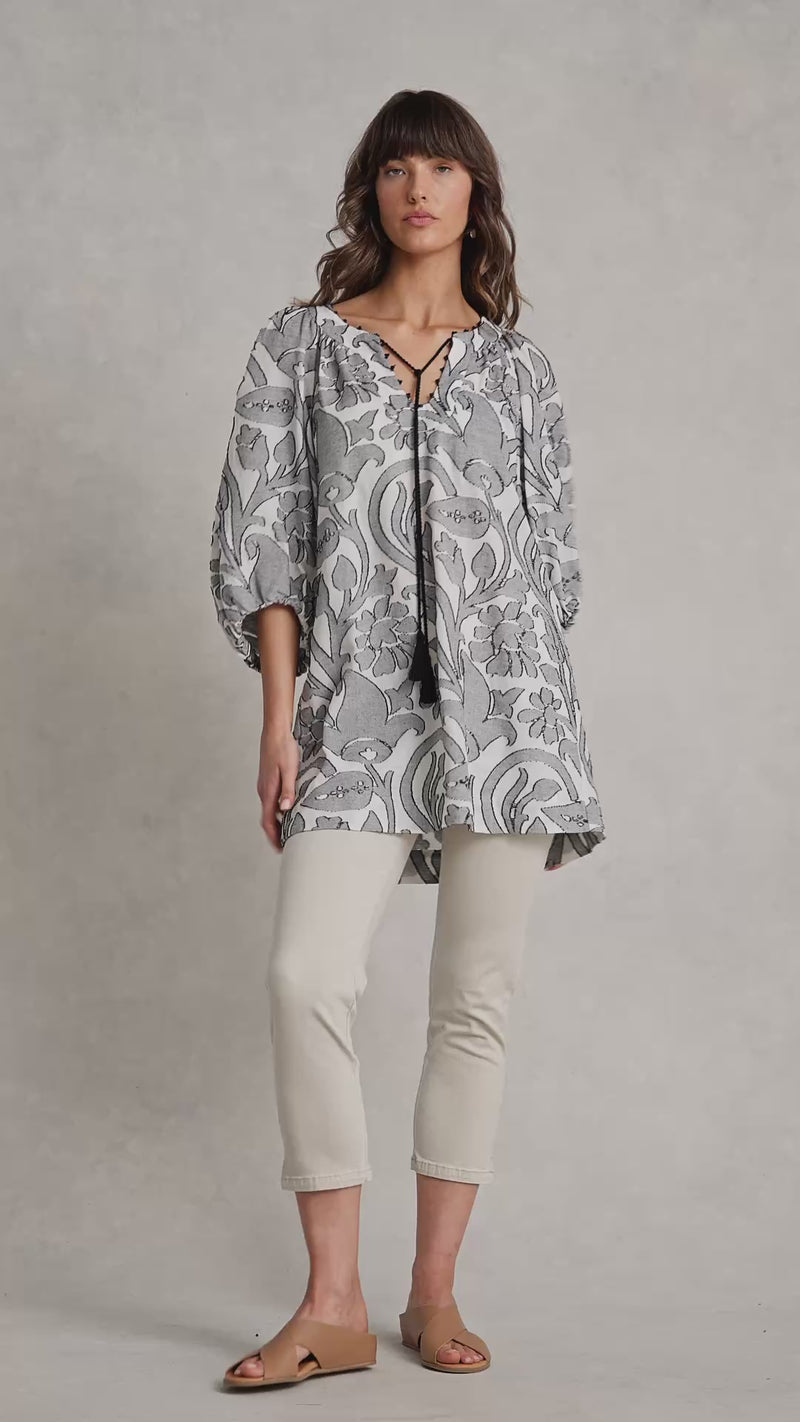 Beaded Cotton Kaftan - Paisley Jacquard