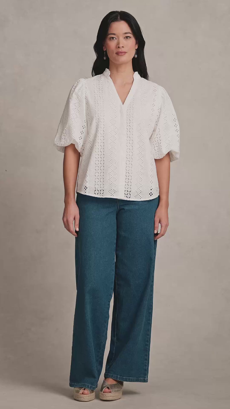 Broderie Puff Sleeve Shirt - Cream