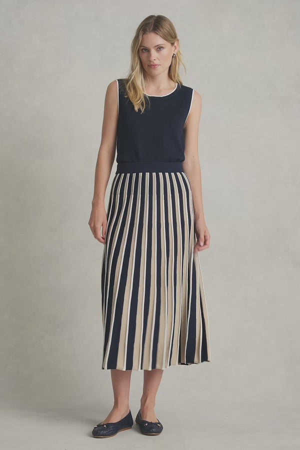 PLEATED KNIT SKIRT - DEEP NAVY STRIPE