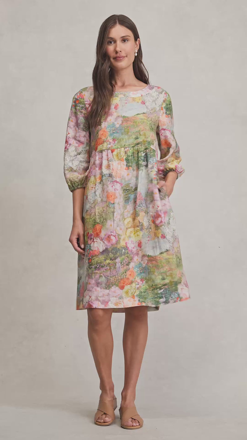 Printed Linen Dress - Monet Print