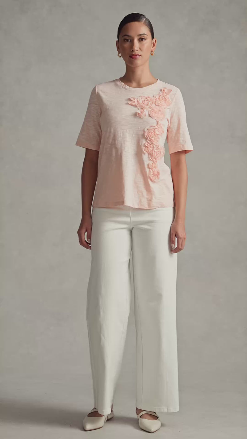 Appliqué Half Sleeve Tee - Ballet Slipper