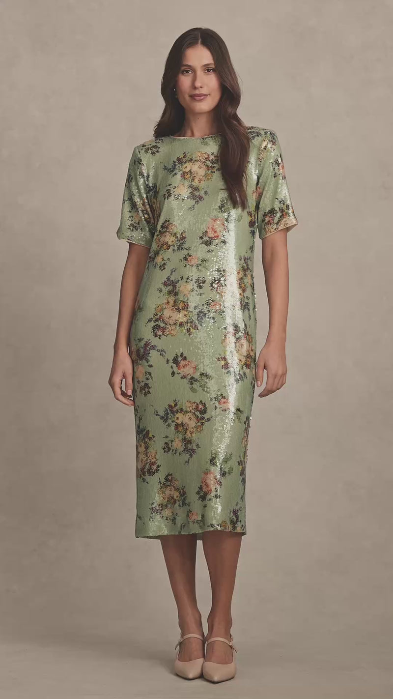 Printed Sequin Dress - Vintage Floral Print