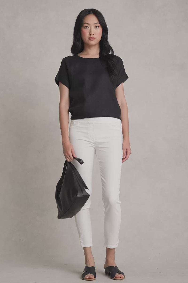 Linen Button Back Top - Black