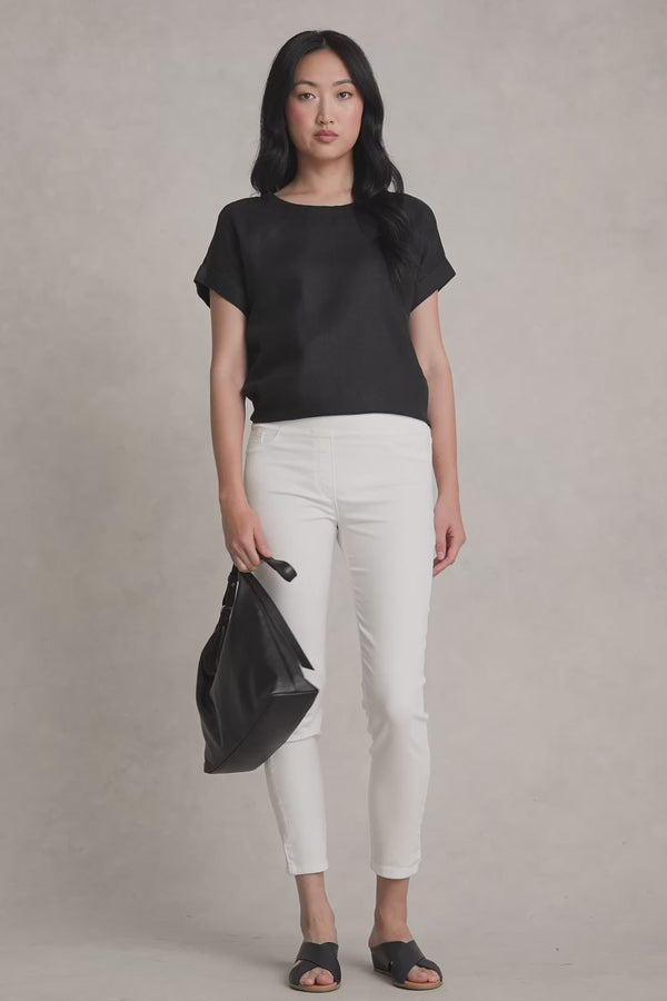 Linen Button Back Top - Black
