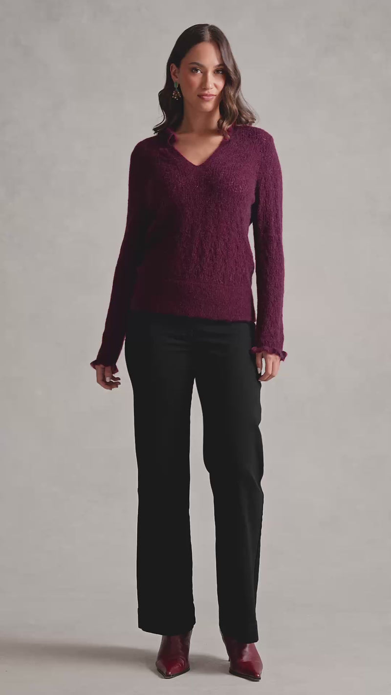 Pointelle Frill Knit - Plum