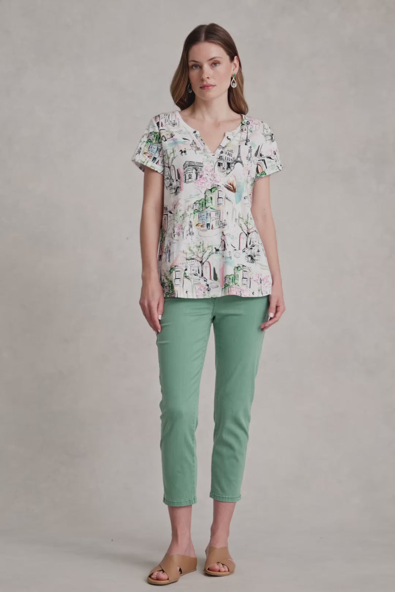 Notch Neck Cotton Tee - Rue Cremieux Print