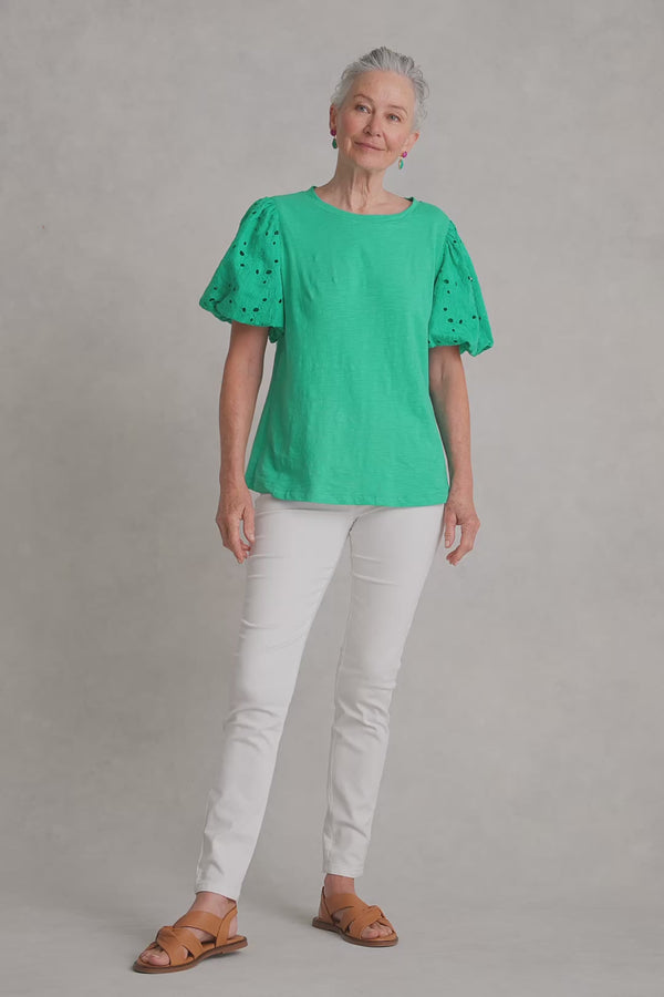 Broderie Sleeve Cotton T-Shirt