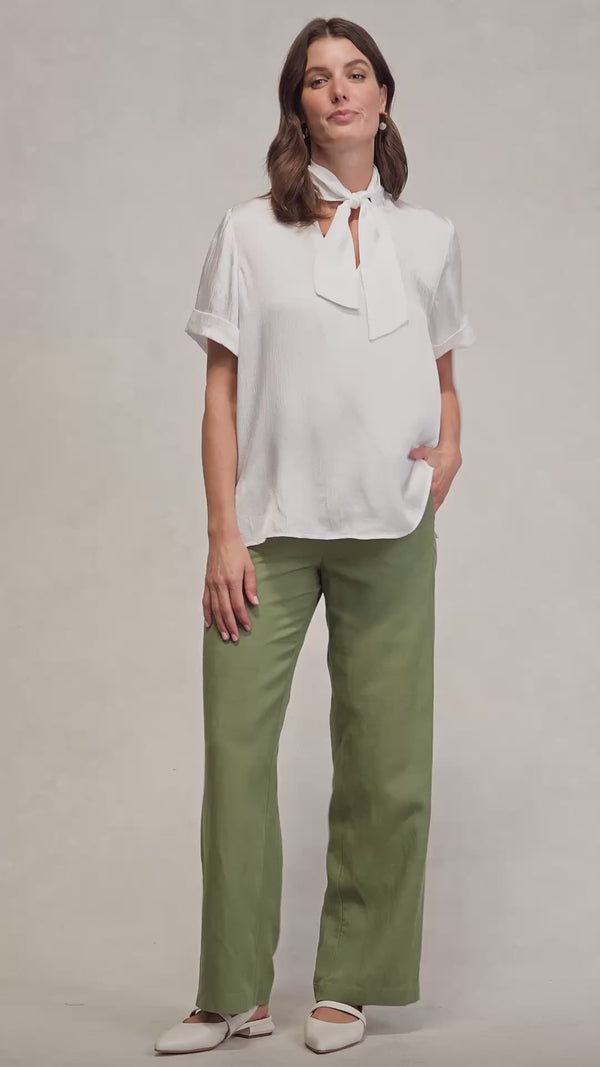 Textured Neck Tie Blouse - White