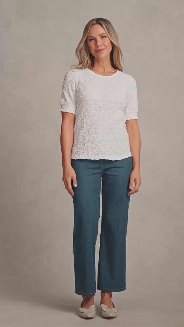 Puff Sleeve Crinkle Tee - White