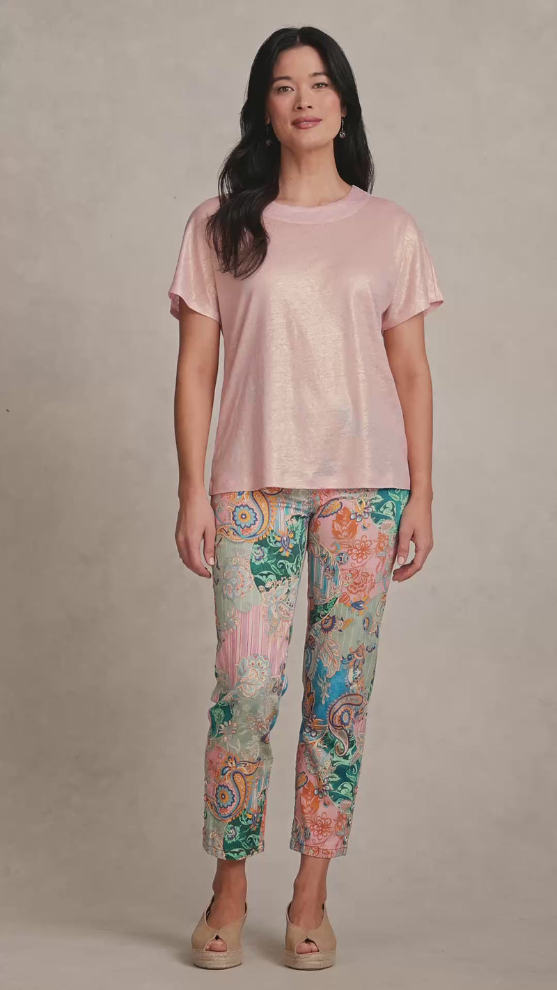Shimmer French Linen Tee - Peony